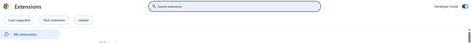 Chrome Extensions page showing Developer mode enabled in the top-right corner